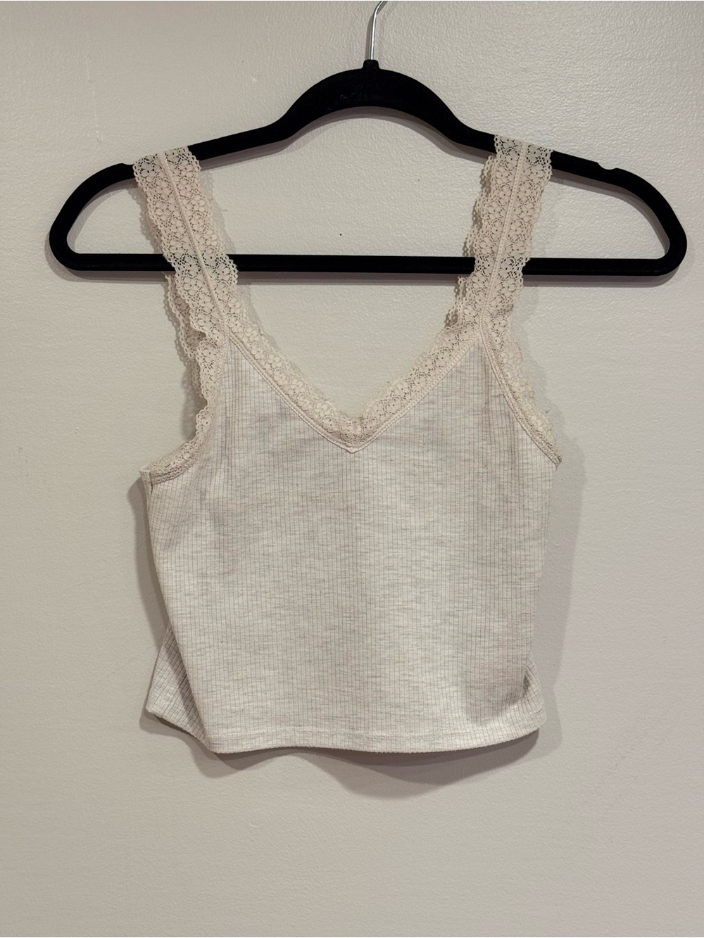 American Eagle Lace Trim Ribbed Gray Cropped Camisole Tank Top Women's XS